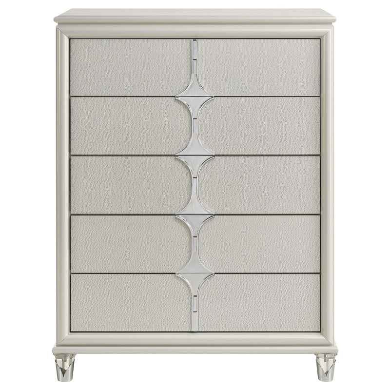 Cómoda de 5 cajones Olivia, color blanco perla