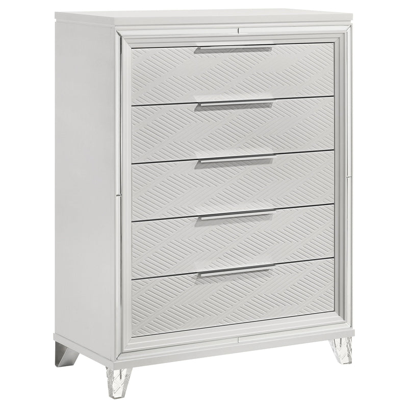 Cómoda de dormitorio de 5 cajones Marmore, blanca