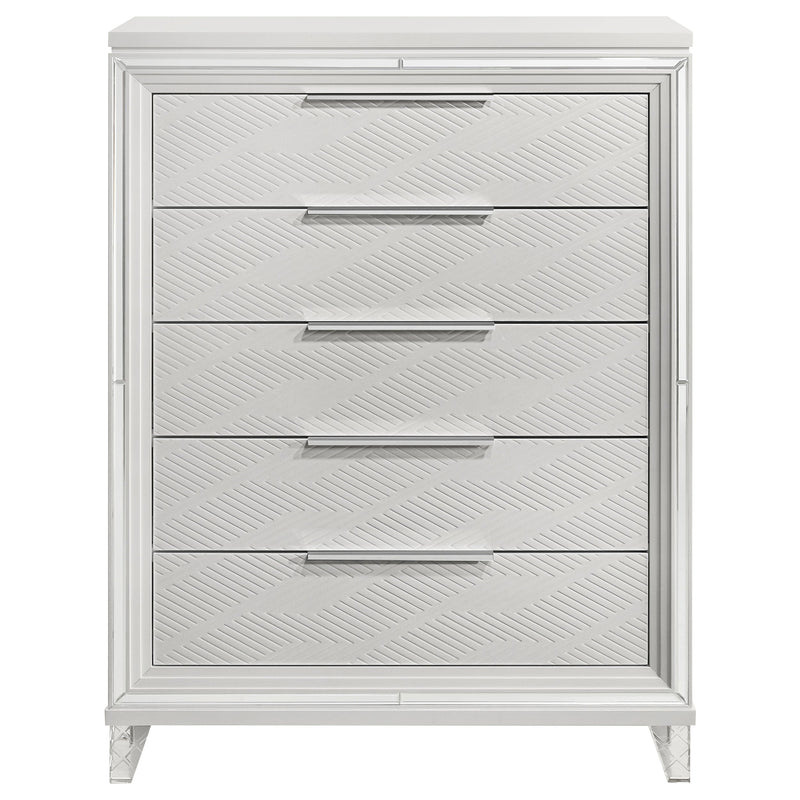 Cómoda de dormitorio de 5 cajones Marmore, blanca