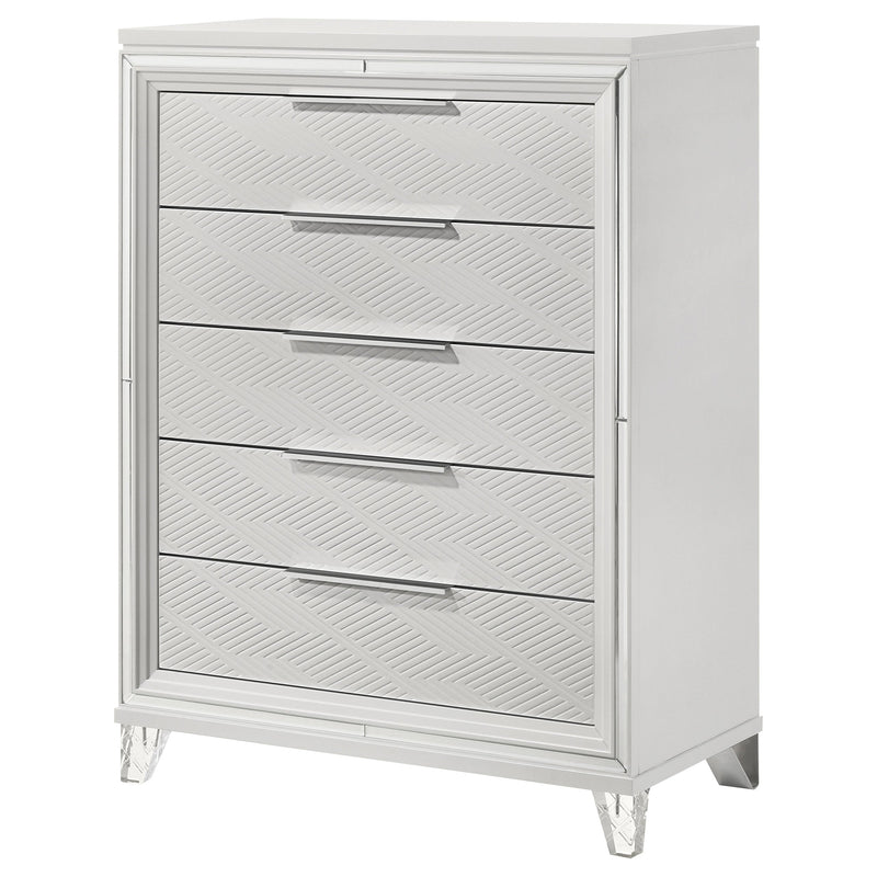 Cómoda de dormitorio de 5 cajones Marmore, blanca