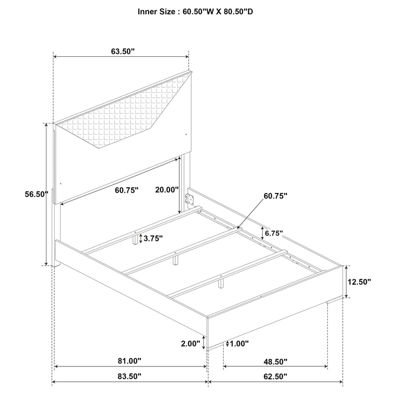 Cama con paneles LED Ives cabecero alto brillo