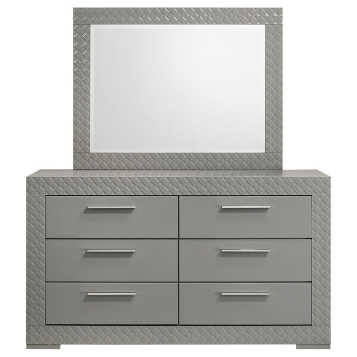 Ives 6-drawer Dresser and Mirror Grey High Gloss