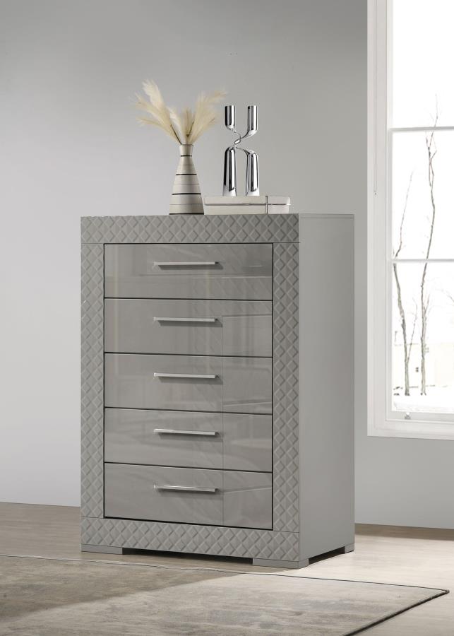 Cómoda de 5 cajones Ives de alto brillo para dormitorio