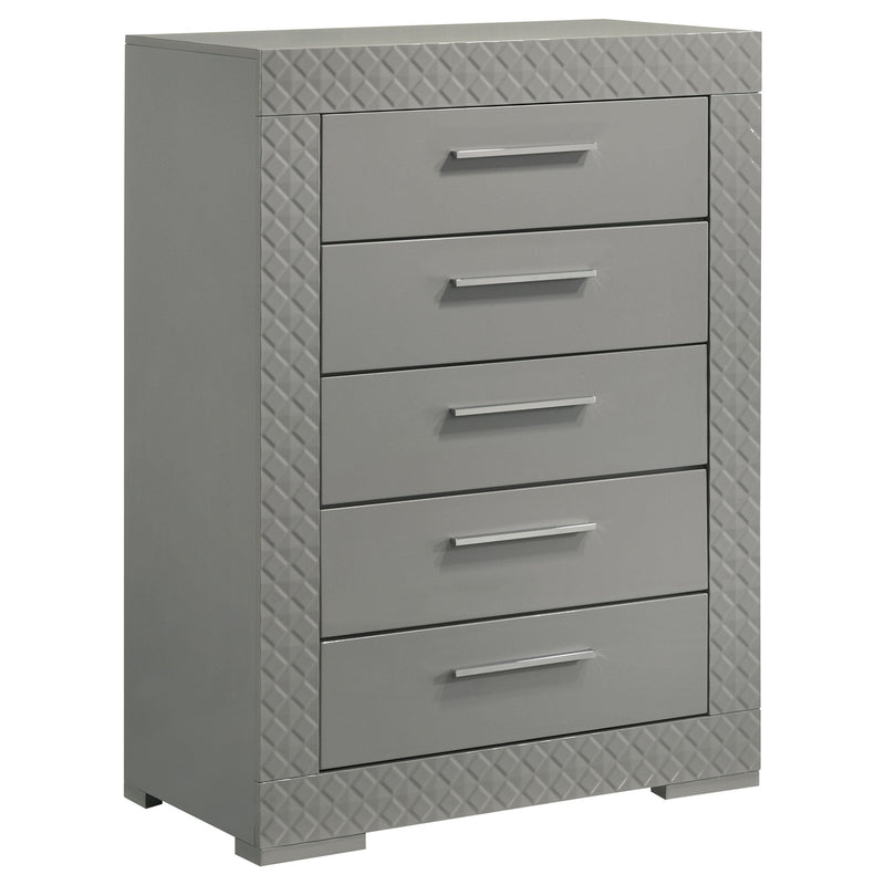 Cómoda de 5 cajones Ives de alto brillo para dormitorio