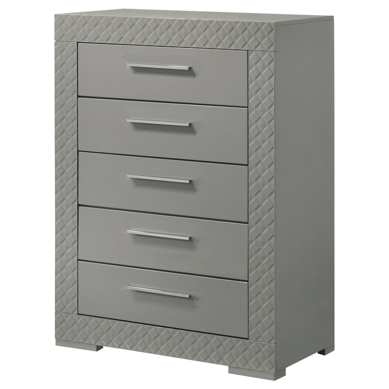 Cómoda de 5 cajones Ives de alto brillo para dormitorio