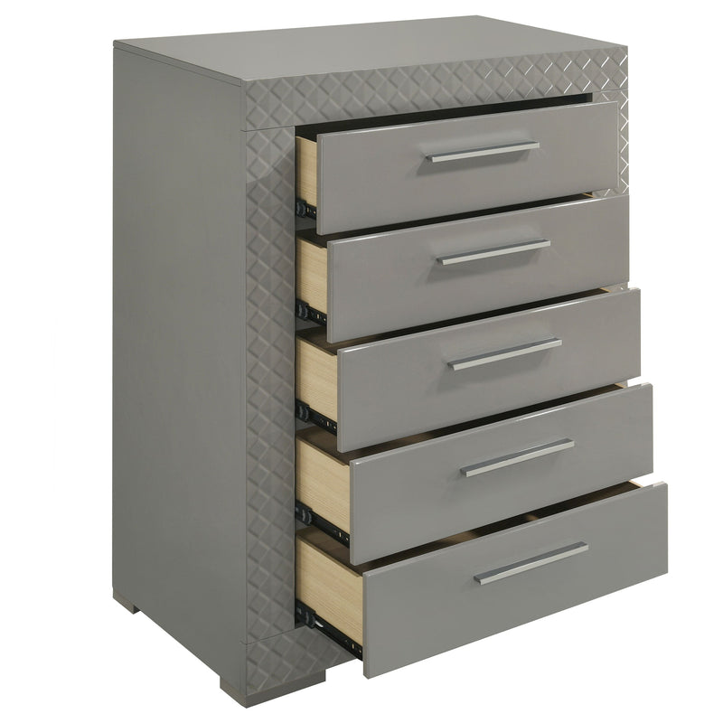 Cómoda de 5 cajones Ives de alto brillo para dormitorio