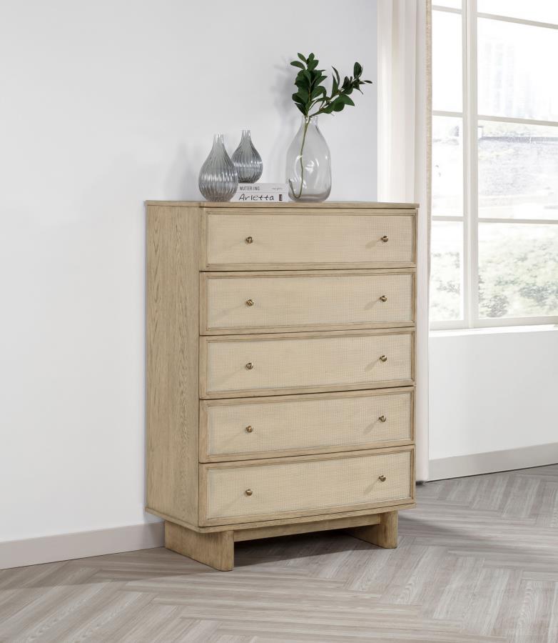 Cajonera de dormitorio Kailani de 5 cajones roble beige