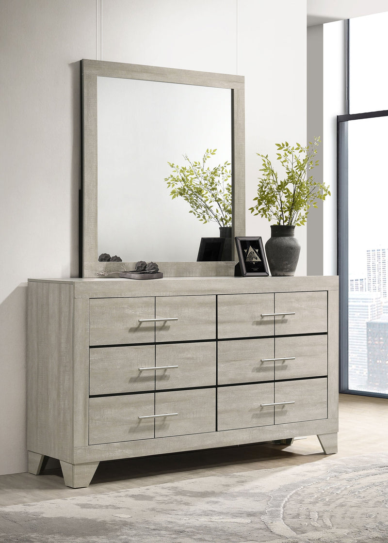 Cómoda de dormitorio Trenton de 6 cajones con espejo, crema rústica