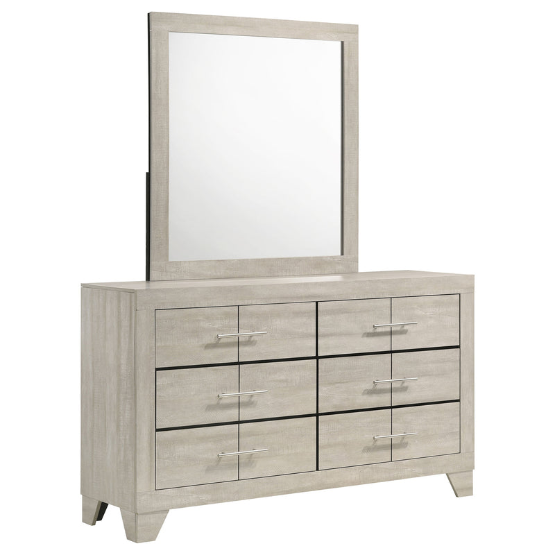 Cómoda de dormitorio Trenton de 6 cajones con espejo, crema rústica