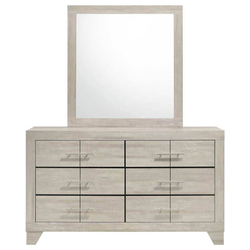 Cómoda de dormitorio Trenton de 6 cajones con espejo, crema rústica