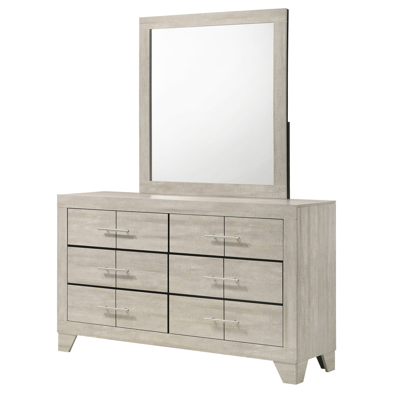 Cómoda de dormitorio Trenton de 6 cajones con espejo, crema rústica