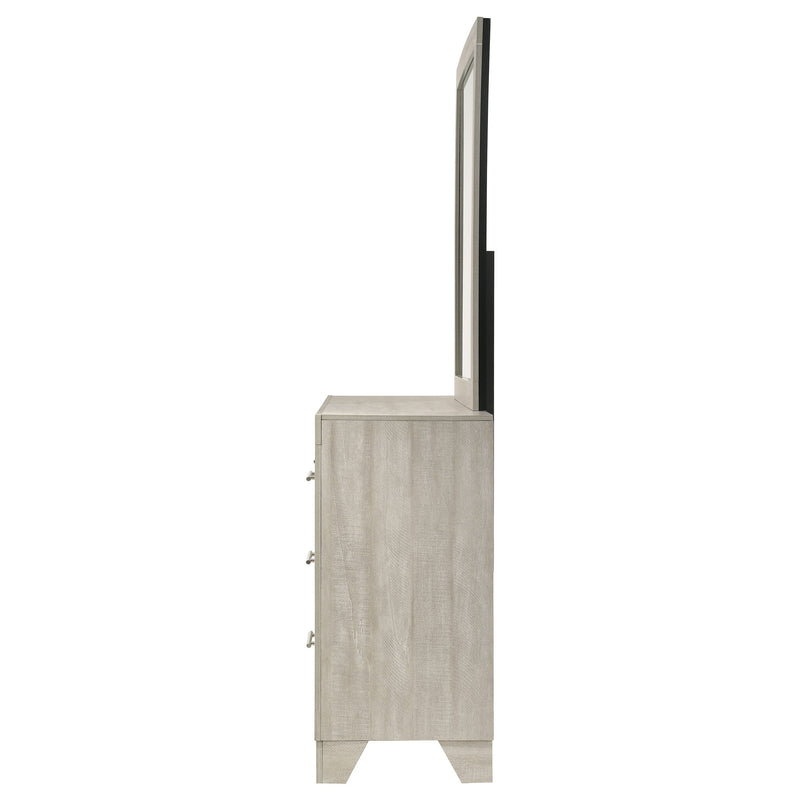Cómoda de dormitorio Trenton de 6 cajones con espejo, crema rústica