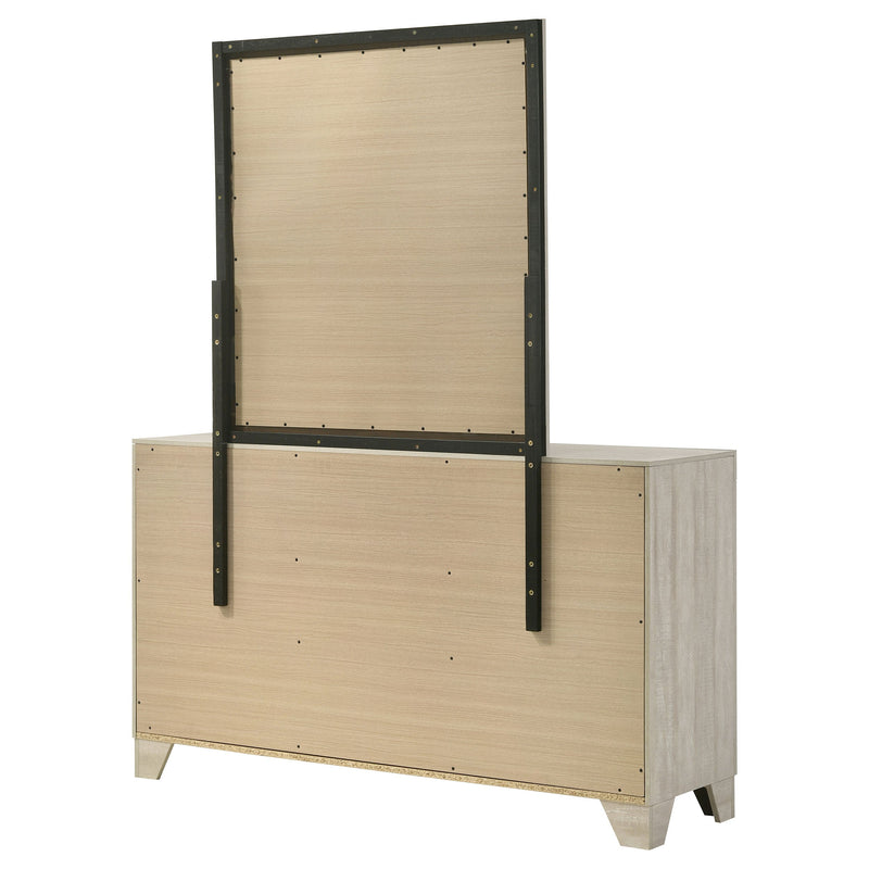 Cómoda de dormitorio Trenton de 6 cajones con espejo, crema rústica