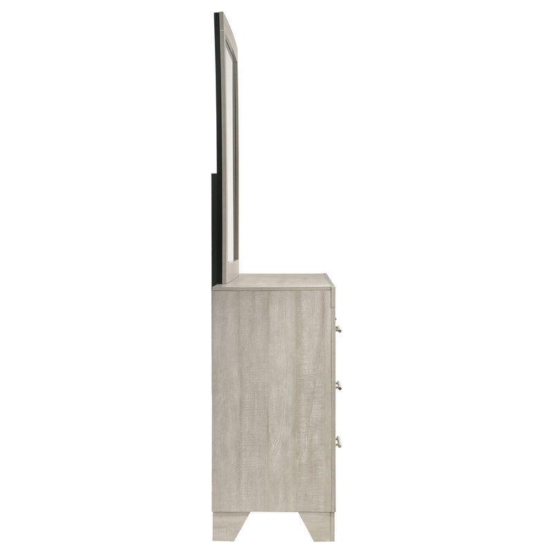 Cómoda de dormitorio Trenton de 6 cajones con espejo, crema rústica