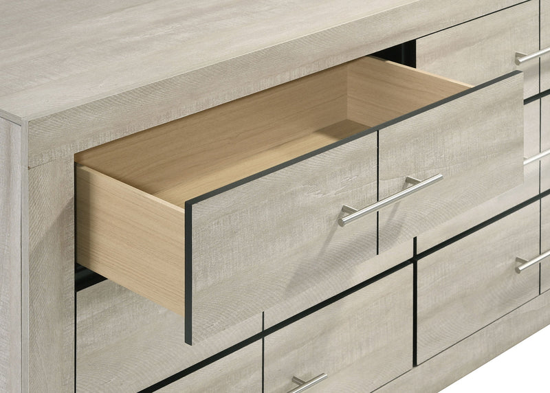 Cómoda de dormitorio Trenton de 6 cajones con espejo, crema rústica