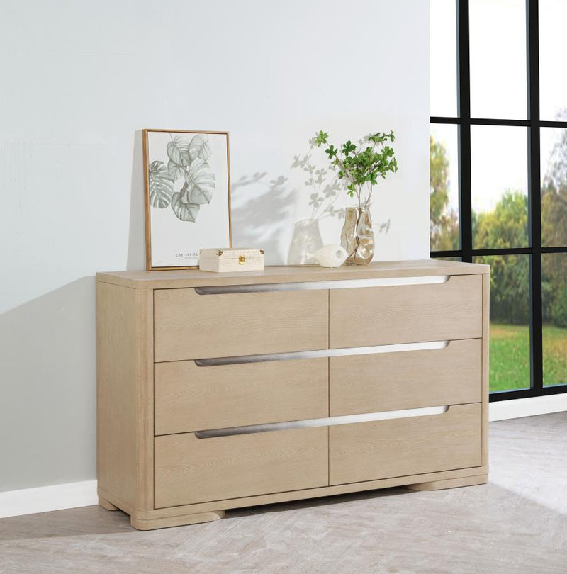 Cómoda de dormitorio de 6 cajones Ladera color olmo claro