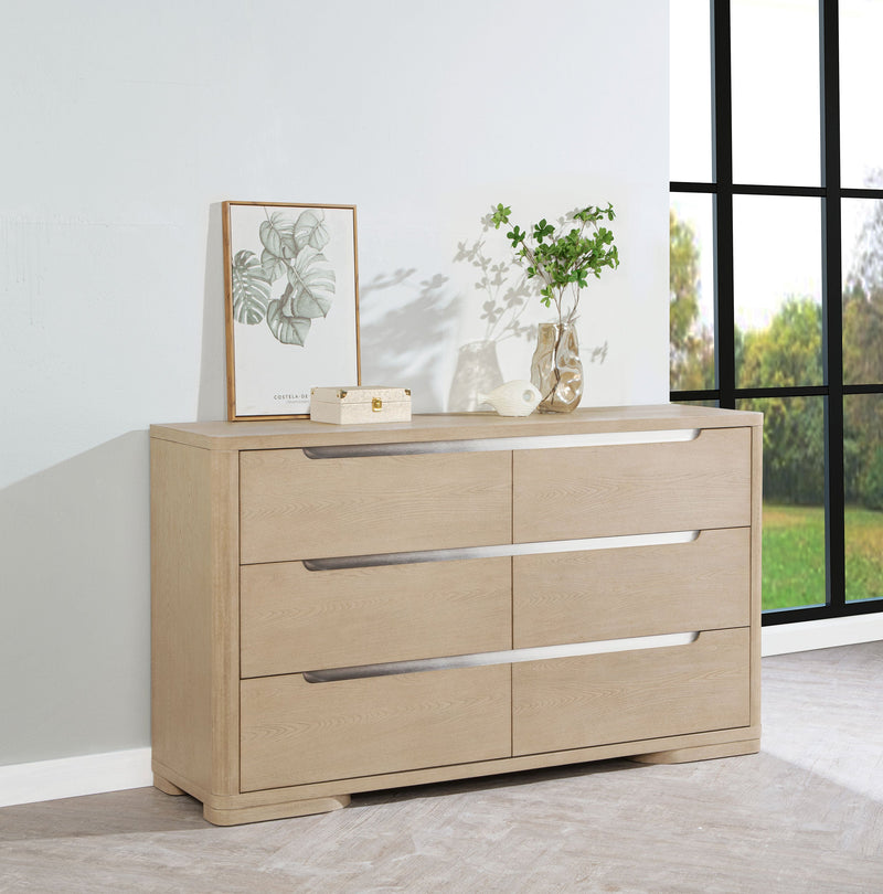 Cómoda de dormitorio de 6 cajones Ladera color olmo claro
