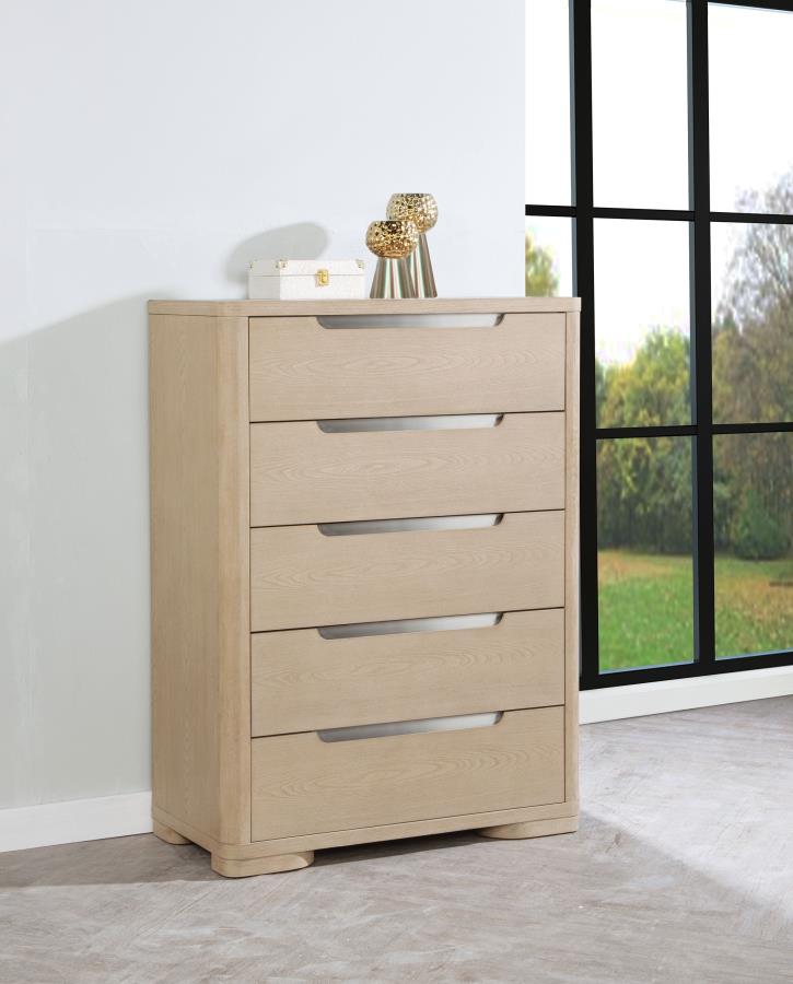 Cómoda de dormitorio Ladera con 5 cajones, Olmo claro