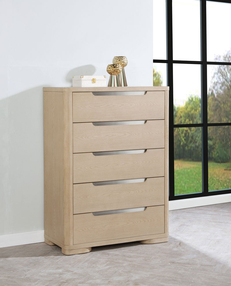 Cómoda de dormitorio Ladera con 5 cajones, Olmo claro