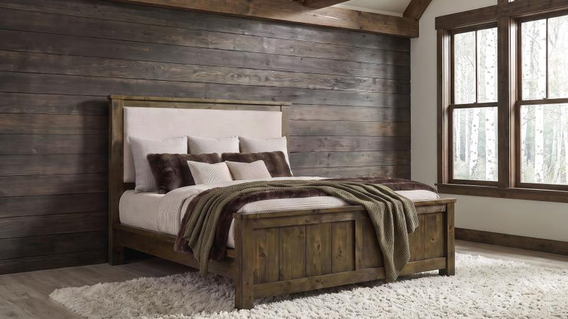 Doherty Upholstered Panel Bed Rustic Brown