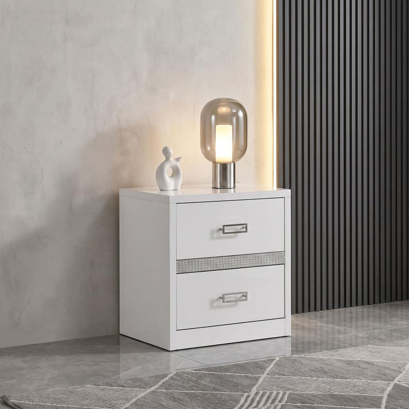 Viana Contemporary 2-Drawer Nightstand with Chrome Pulls