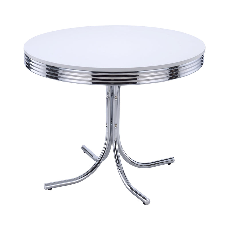 Mesa de Comedor Retro con Tapa de Madera de 42 Pulgadas, Blanca y Cromada