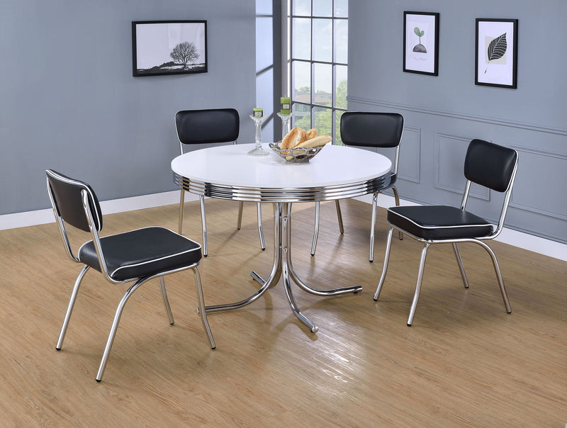 Mesa de Comedor Retro con Tapa de Madera de 42 Pulgadas, Blanca y Cromada