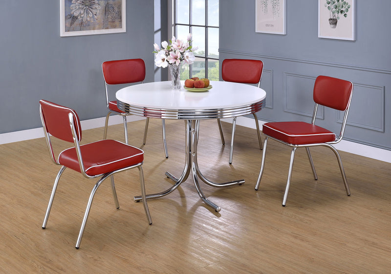 Mesa de Comedor Retro con Tapa de Madera de 42 Pulgadas, Blanca y Cromada