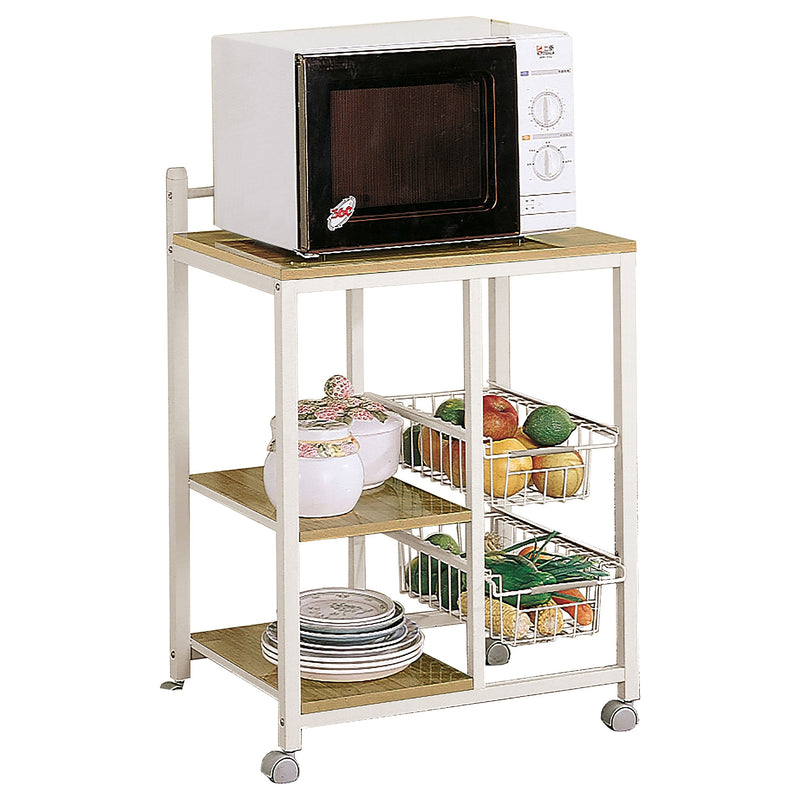 Carro de cocina móvil de 2 estantes Kelvin, marrón natural y blanco