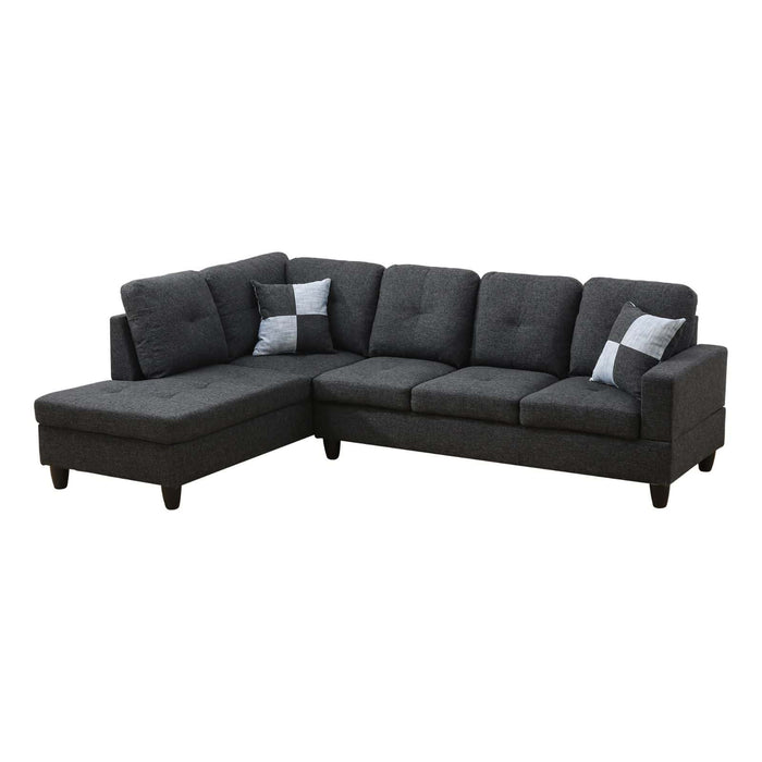 Transitional Style  2 piece Sectional+Ottoman in Black Gray Linen
