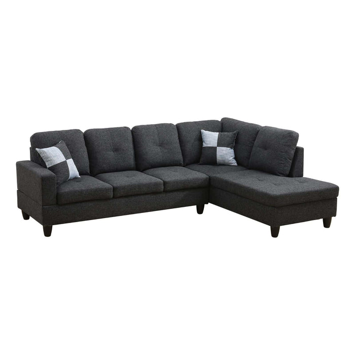 Transitional Style  2 piece Sectional+Ottoman in Black Gray Linen