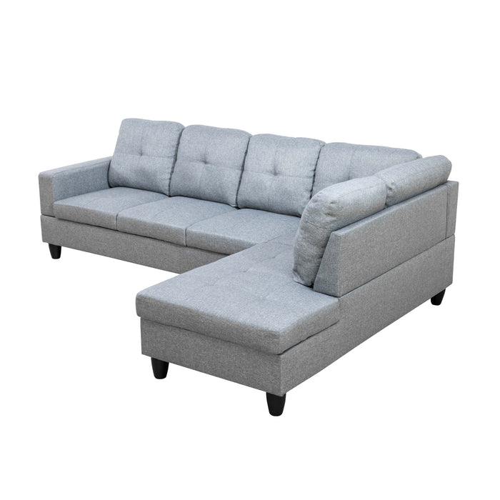 Transitional Style  2 piece Sectional+Ottoman in Black Gray Linen
