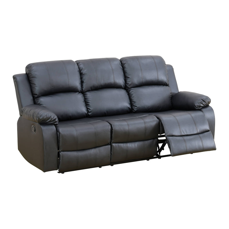 Sofá de sala de estar de 3 piezas de cuero sintético y PVC negro