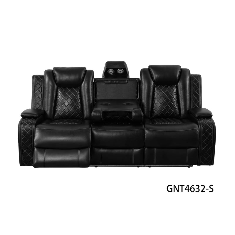 Juego de sofás reclinables de sala de estar de 3 piezas de cuero negro transpirable