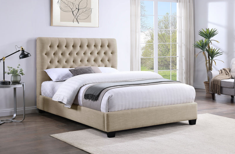 Cama con paneles tapizados Chloe color avena