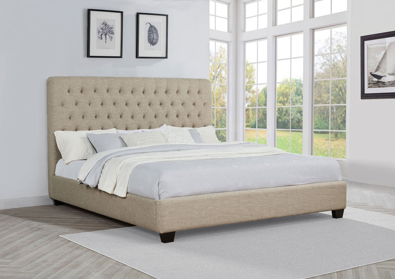 Cama con paneles tapizados Chloe color avena