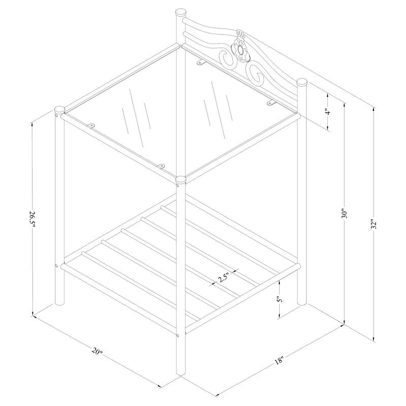 Sydney Metal 2-shelf Nightstand Antique Brushed Gold