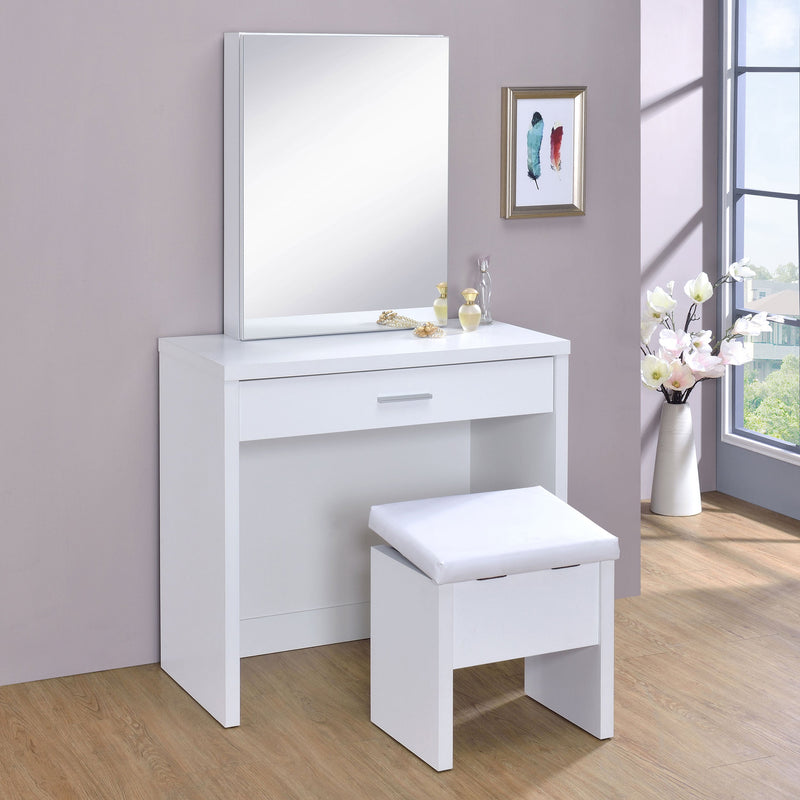 Tocador Harvey con taburete con tapa elevable, blanco