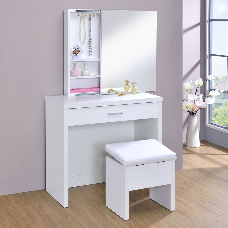 Tocador Harvey con taburete con tapa elevable, blanco