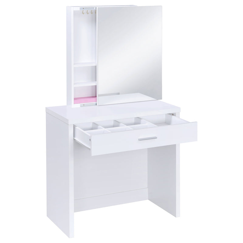 Tocador Harvey con taburete con tapa elevable, blanco