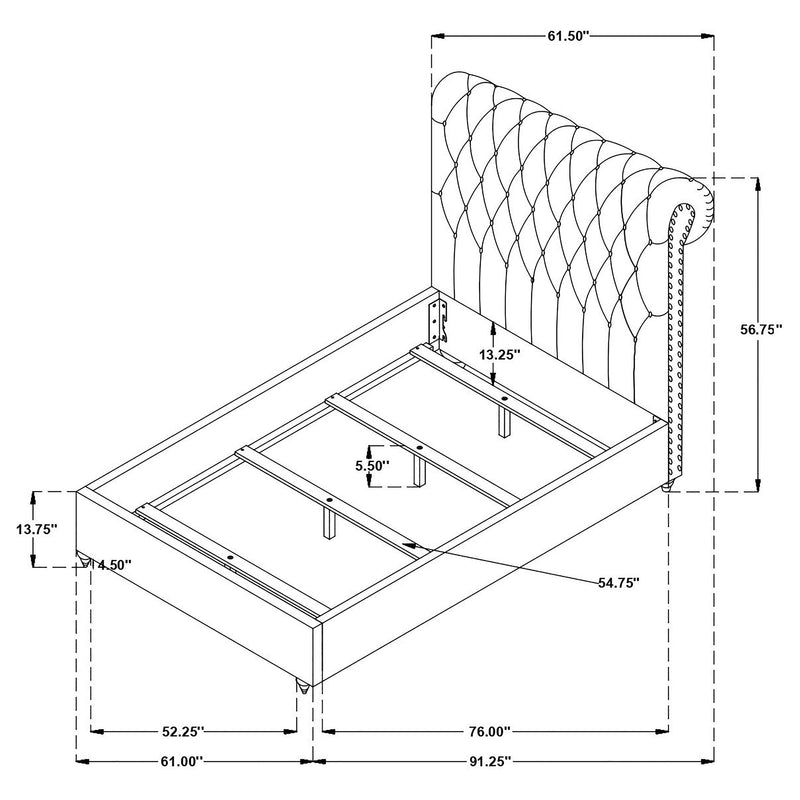 Cama Devon tapizada con paneles, 57 pulgadas