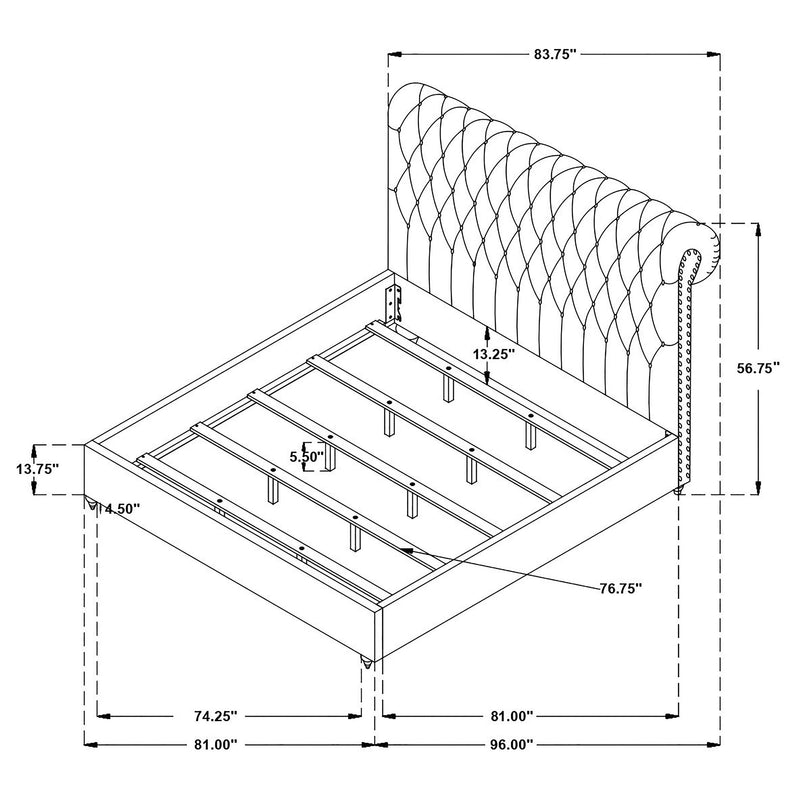 Cama Devon tapizada con paneles, 57 pulgadas