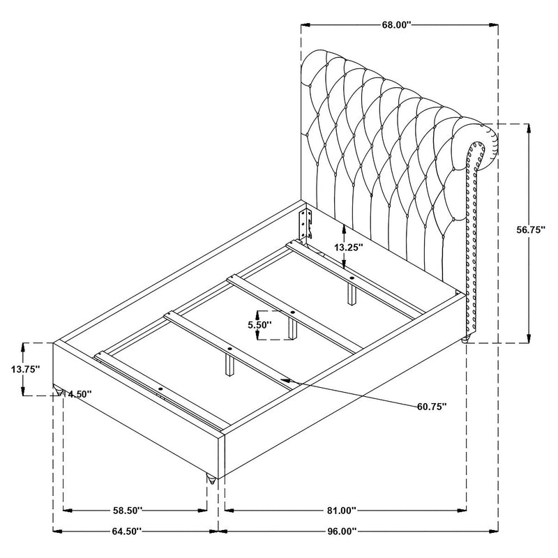 Cama Devon tapizada con paneles, 57 pulgadas