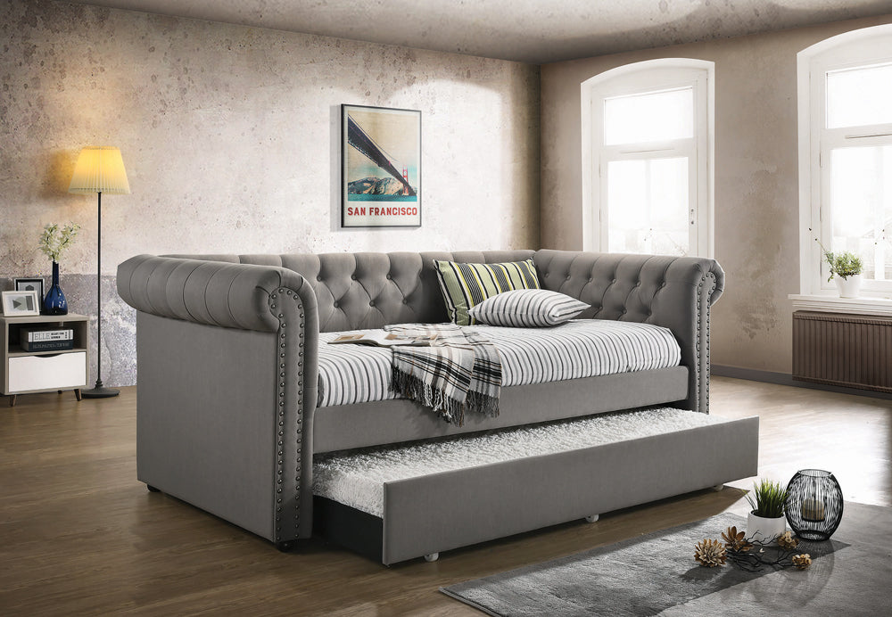 Kepner Tufted Upholstered Daybed Grey with Trundle