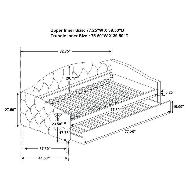 Sadie Upholstered Twin Daybed with Trundle Grey