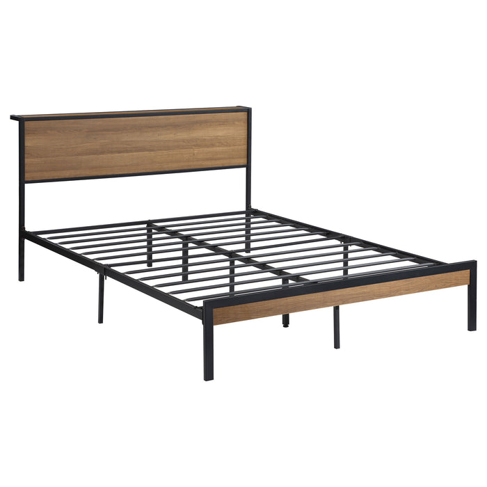 Ricky  Platform Bed Light Oak and Black