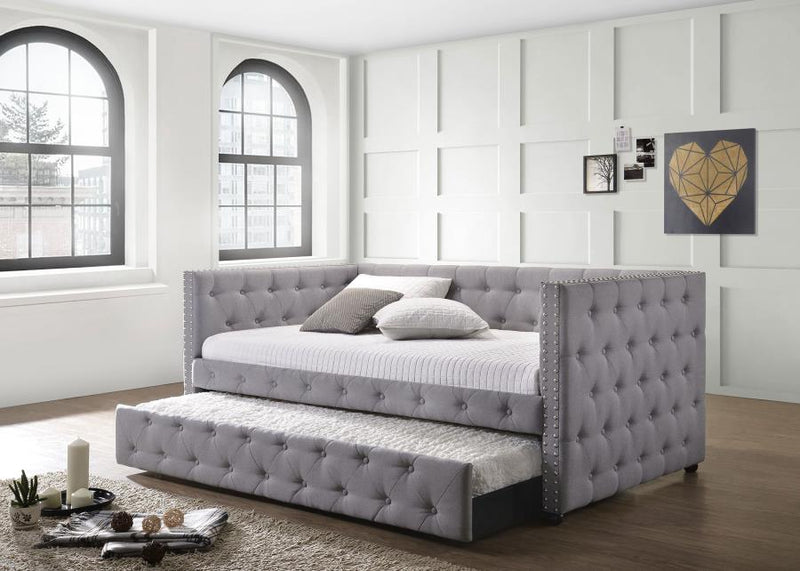 Cama de día individual tapizada Mockern con nido, gris