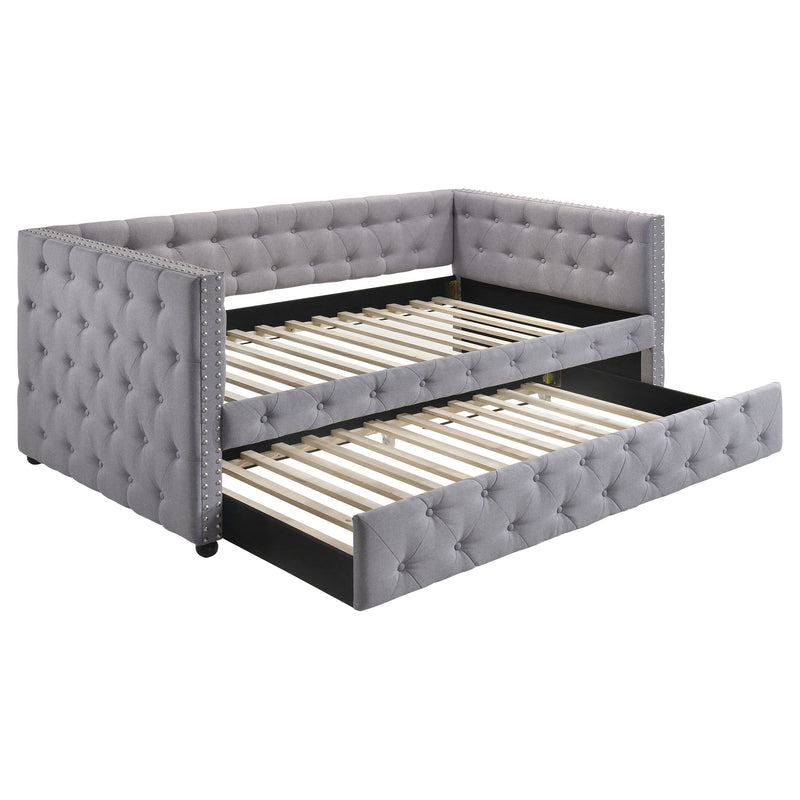 Cama de día individual tapizada Mockern con nido, gris