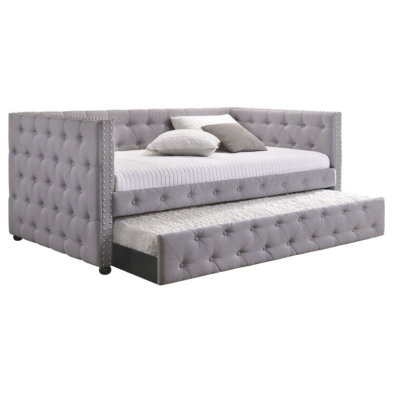 Cama de día individual tapizada Mockern con nido, gris