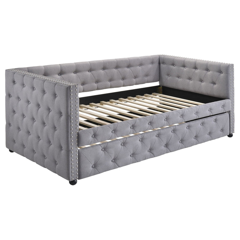 Cama de día individual tapizada Mockern con nido, gris